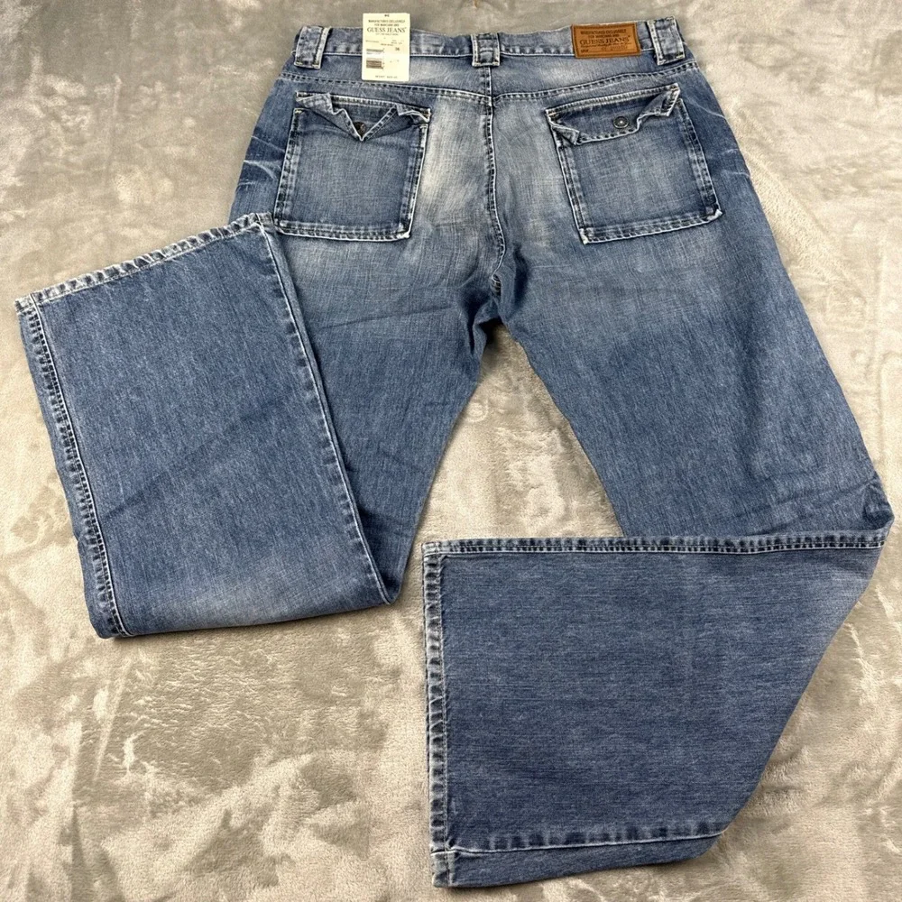 Guess Jeans Mens 36 Medium Wash Wide Leg Baggy Utility Denim NEW